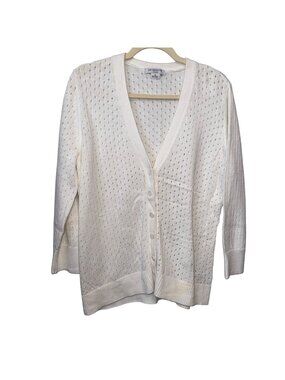 Liz Claiborne Woman White Button-Down Knit Cardigan Sweater 1X 100% Cotton